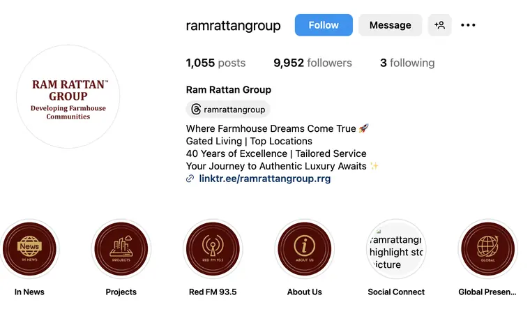 Ram Rattan Group Instagram profile